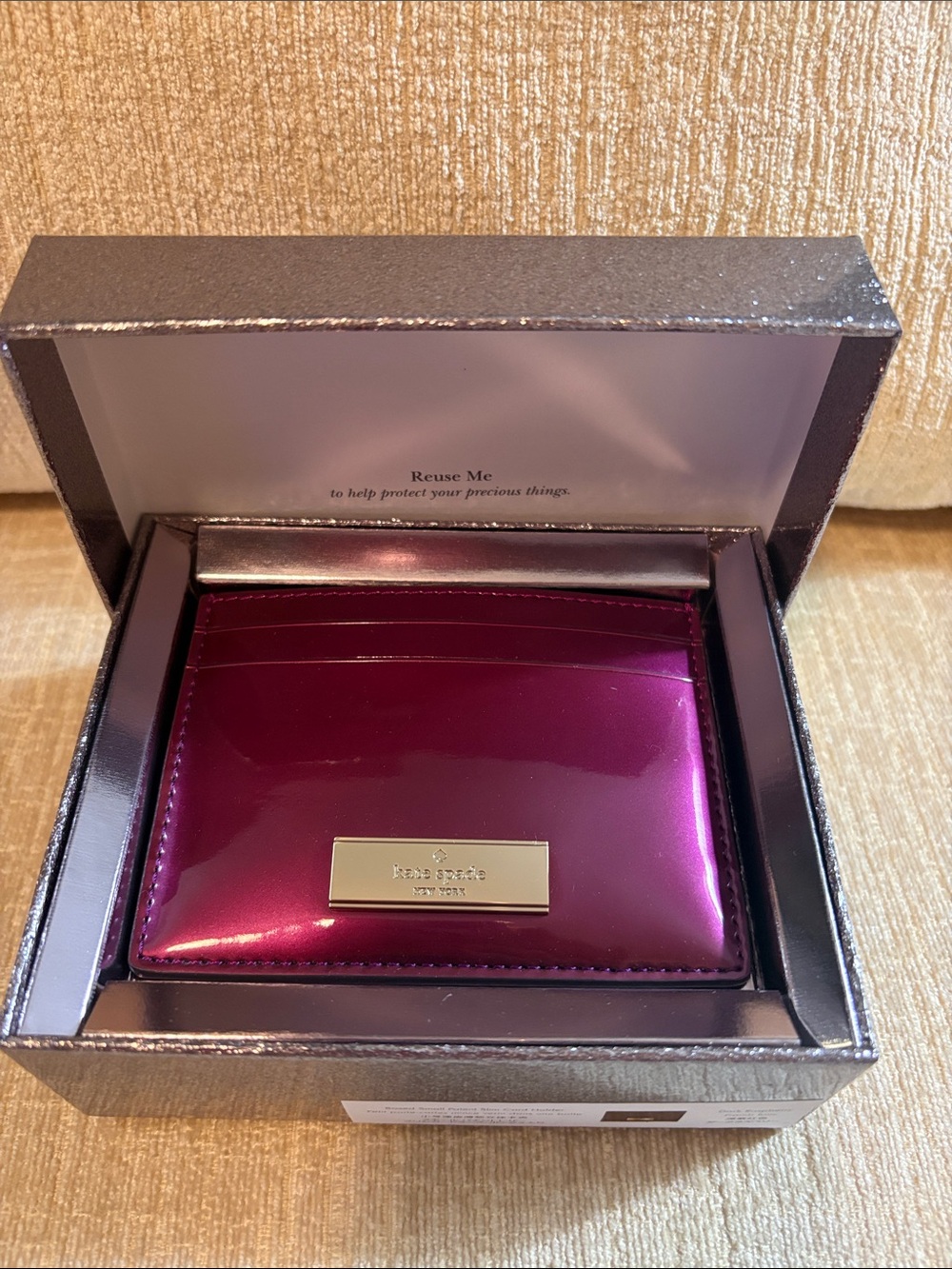 kate spade Patent Berry Card Case with Gold Plaque